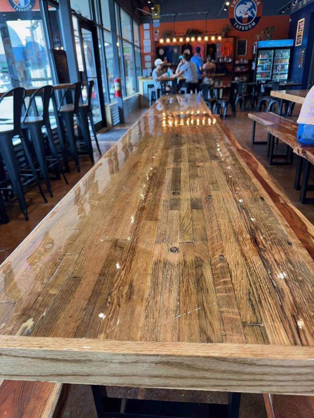 Close detail of the finished bar top surface